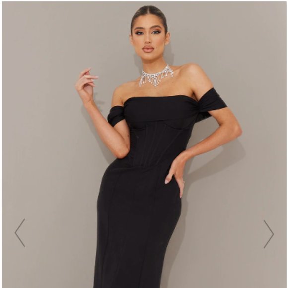 black corset detail bardot bridesmaid dress Vintage Lace Two-Piece Fit-and-Flare